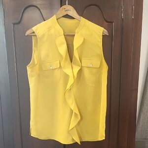 Jones Studio Vibrant Yellow Ruffle Front Blouse